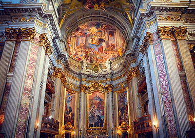 Ornate Church Interior with Paintings