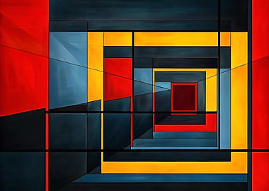 Abstract Geometric Color Block Painting
