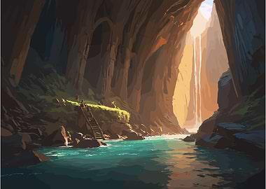 Waterfall Cave Fantasy Landscape