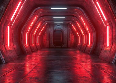 Futuristic Red Lit Corridor