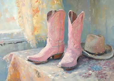 Pink Cowboy Boots and Hat Painting