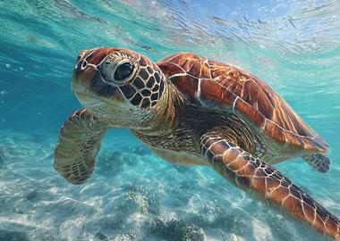 Sea Turtle Swimming Underwater