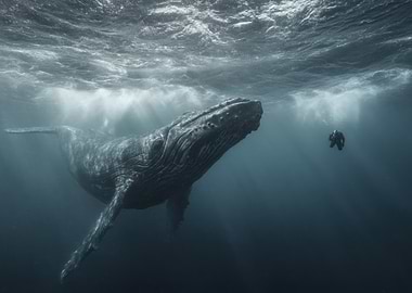 Whale and Diver Underwater Encounter