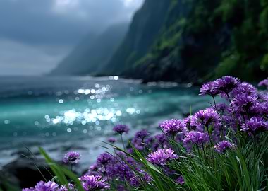 Purple Flowers by the Ocean