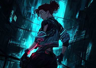 Cyberpunk Girl Cityscape