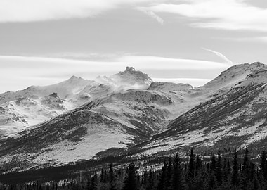 Monochrome Snowy Mountain Range Landscape
