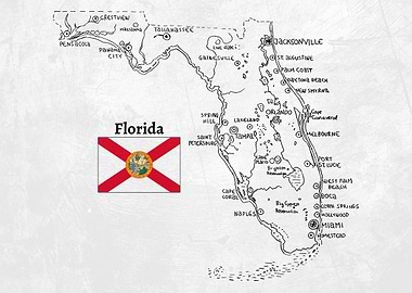 Hand Drawn Map of Florida