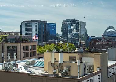 Seattle Skyline with American Flag