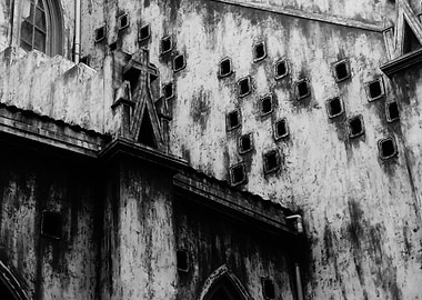 Monochrome Architectural Detail with Square Windows