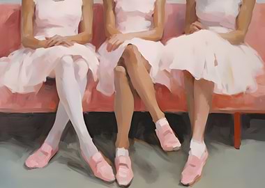 Three Ballerinas Resting on Pink Couch