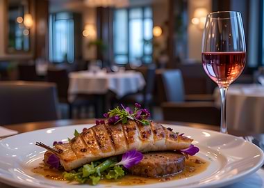 Grilled Fish with Wine in Restaurant