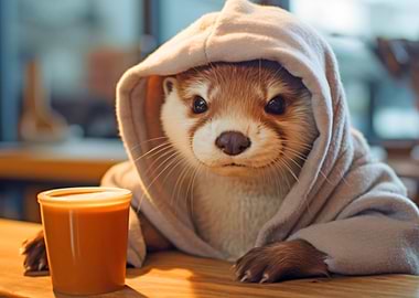 Hooded Otter with Drink