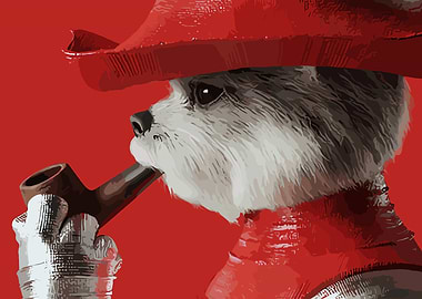 Dog with pipe and red hat