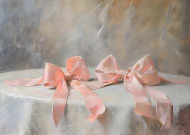 Two Pink Bows Still Life Painting