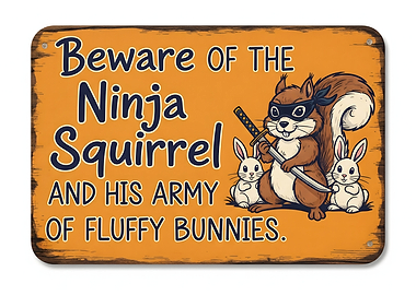 Beware Ninja Squirrel and Fluffy Bunnies Sign