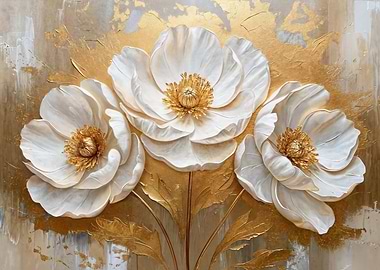 Floral Painting with White and Gold Flowers
