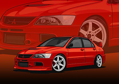 Red Mitsubishi Lancer Evolution Illustration