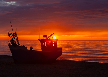 Fishing Boat at Sunset, Baltic Sea