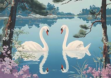 Two Swans on a Lake