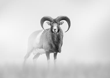 Monochrome Mouflon Portrait