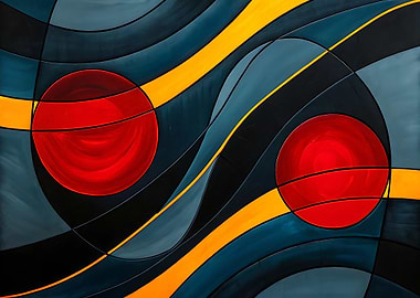 Abstract Painting with Red Circles