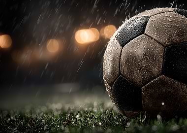 Soccer ball in the rain