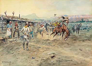 Cowboy Bucking Bronco Watercolor Painting