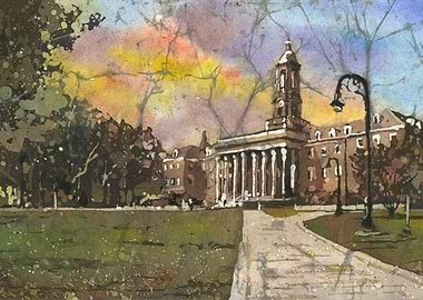 Old Main, Penn State Watercolor Painting