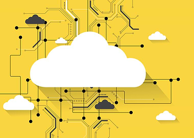 Cloud Computing Network on Yellow Background