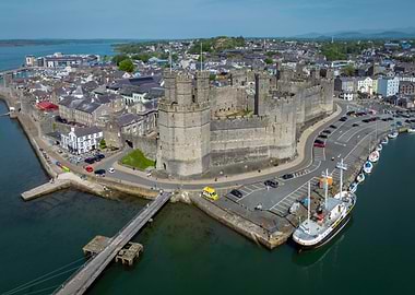 Aerial View of Caernarfon Castle, Wales