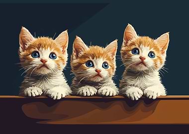 Three Kittens Cat Poster