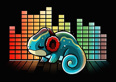 Chameleon with Headphones and Equalizer