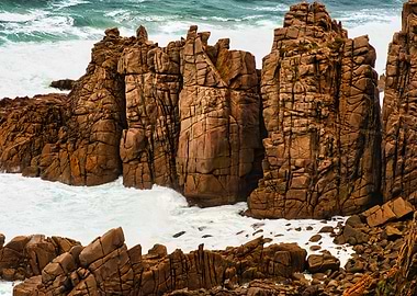 Coastal Rock Formations with Crashing Waves