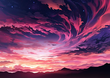 Pink and Purple Sky Landscape