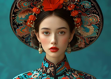 Woman in Traditional Asian Dress
