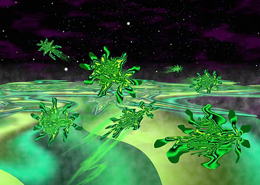 'Panspermia' Alien Landscape with Green Organisms Fractal Art