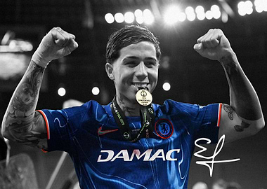 Enzo Fernandez Celebrates Victory with Medal