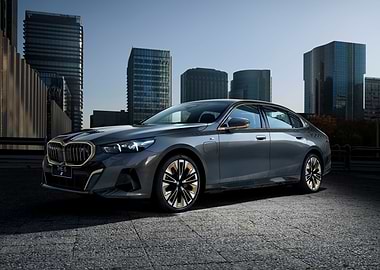 BMW i5 Electric Car in Cityscape