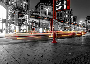 Hamburg City Bus at Night, Long Exposure