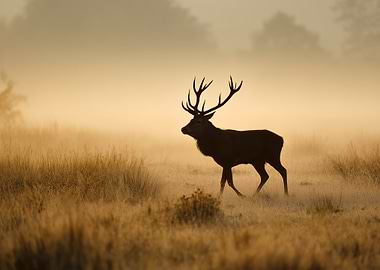 Stag in Misty Field