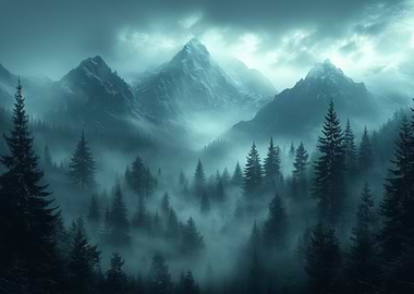 Misty Mountain Forest Landscape