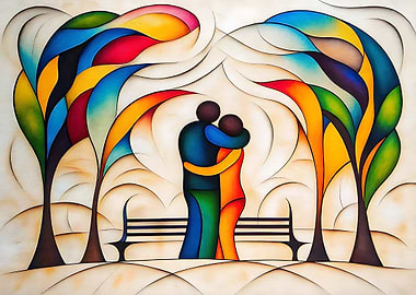 Abstract Couple Embracing in Colorful Park