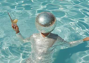 Disco Ball Head in Pool