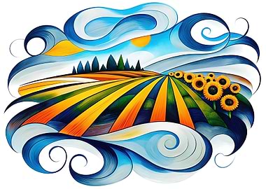 Stylized Sunflower Field Landscape