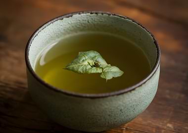Green Tea with Leaf in Cup