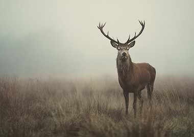 Majestic Stag in Misty Field