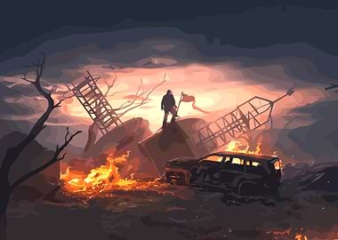 Post-Apocalyptic Survivor with Flag