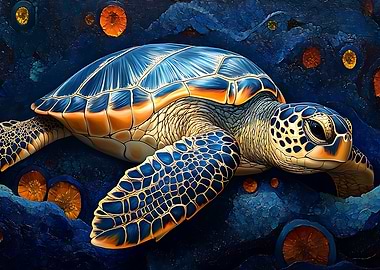Blue and Gold Sea Turtle