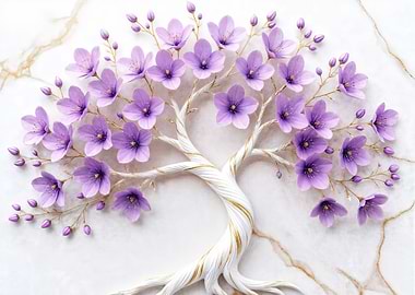 Floral Tree with Purple Blossoms