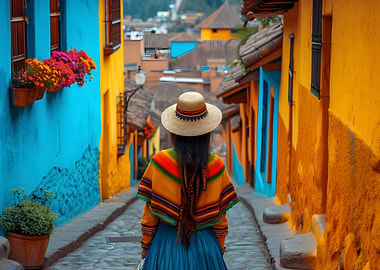Woman in Colorful Street, South America